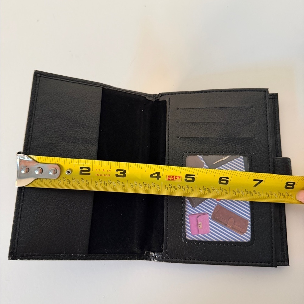 Black Faux Leather Wallet Snap Closure Compact Card Holder - Picture 6 of 6